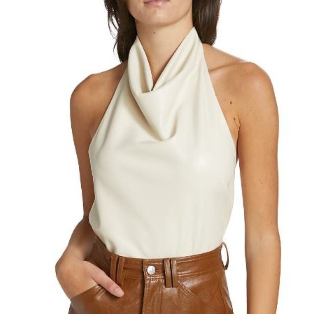 NWT A.L.C.  Aisha Vegan Leather Cowlneck Top Sleeveless Button‎ Closure Size 8